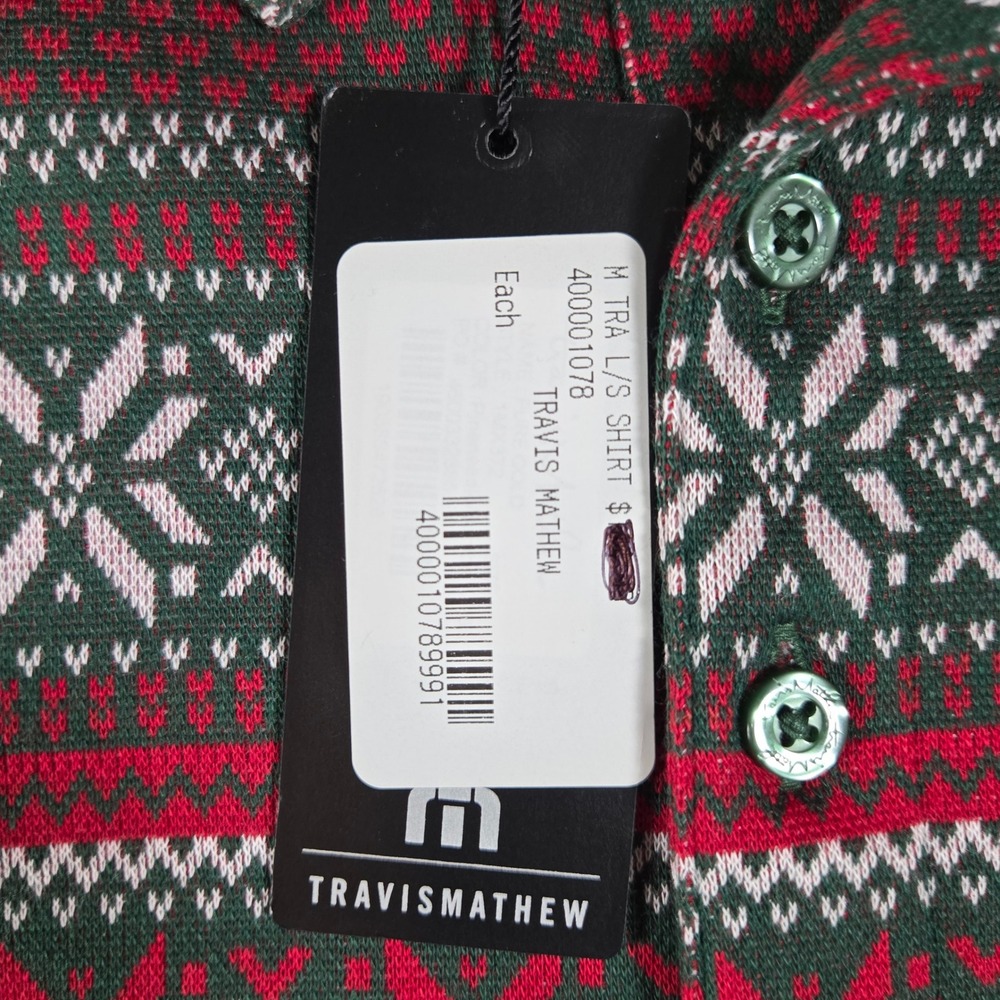 Travis Mathew Mens XXL LS Polo Shirt Red Green Fair Isle Holiday Christmas - Picture 3 of 11